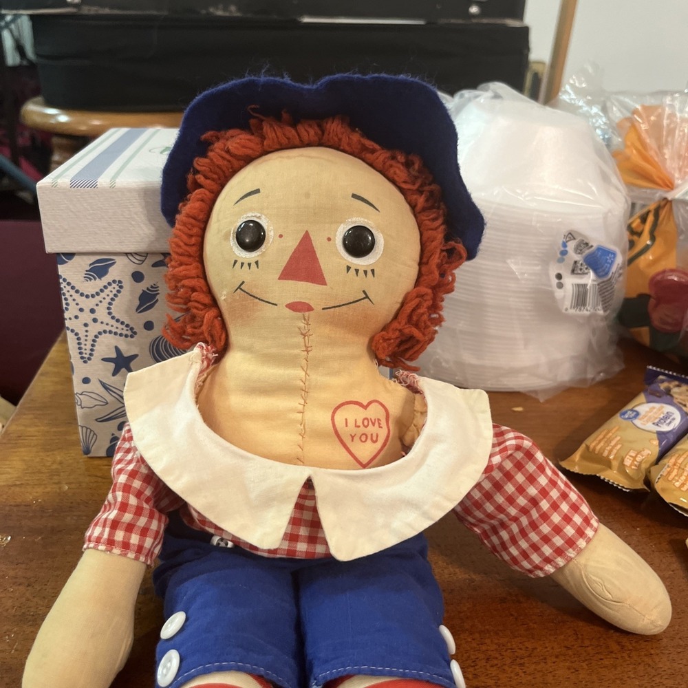 Vintage "I Love You" Knickerbocker Raggedy Andy Doll, Cloth 15" Long
